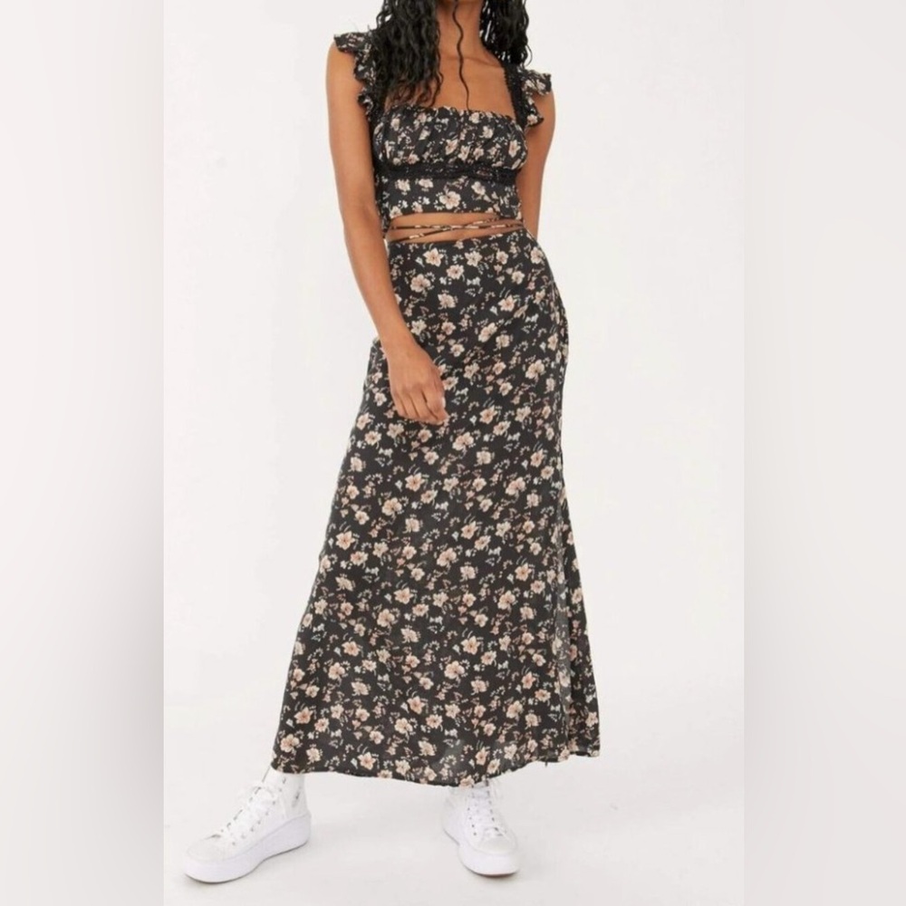 Free People Black and White Maxi A-line Skirt Set
